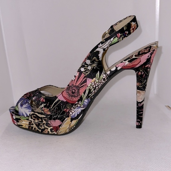 Guess Floral Animal Print Slingback Peep Toe Platform Heel Size 8.5M - EUC - Picture 7 of 11